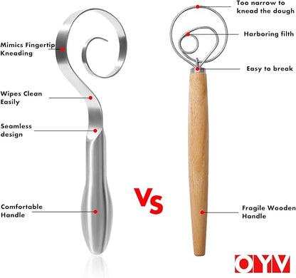 OYV Seamless Dough Whisk, 18/10 Stainless Steel Danish Dough Wisk, 9" Bread Whisk for Sourdough, Cookies, Pizza, Pastry, Dishwasher Safe Dough Hook - Image 2