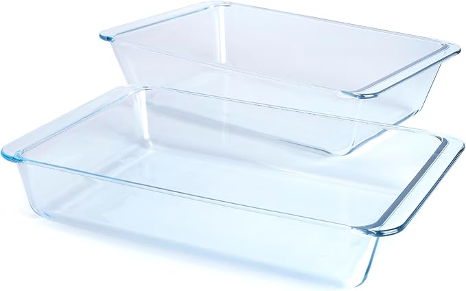 Set of 2 pcs Tempered Glass Baking Dish Set, Deep and Classic Borosilicate Glass Baking Dish Set (5.4L+4.2L). Oven, Microwave, Refrigerator and Dishwasher Safe.