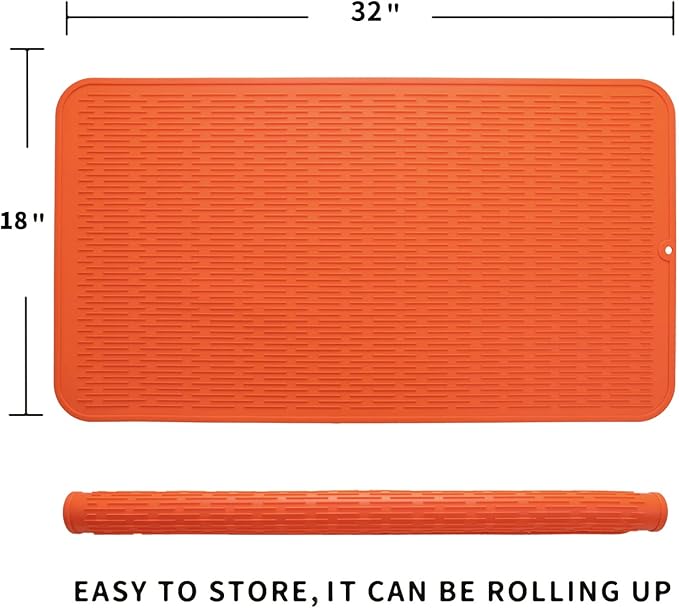 MicoYang Silicone Dish Drying Mat for Multiple Usage,Easy clean,Eco-friendly,Heat-resistant Silicone Mat for Kitchen Counter or Sink,Refrigerator or Drawer Liner Orange 4XL 32 inches x 18 inches - Image 2