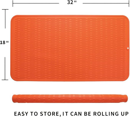 MicoYang Silicone Dish Drying Mat for Multiple Usage,Easy clean,Eco-friendly,Heat-resistant Silicone Mat for Kitchen Counter or Sink,Refrigerator or Drawer Liner Orange 4XL 32 inches x 18 inches - Image 2