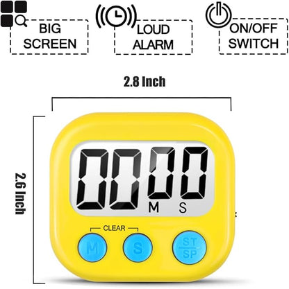2 Pack Digital Kitchen Timer for Cooking Big Digits Loud Alarm Magnetic Backing Stand Cooking Timers for Baking Yellow - Image 6