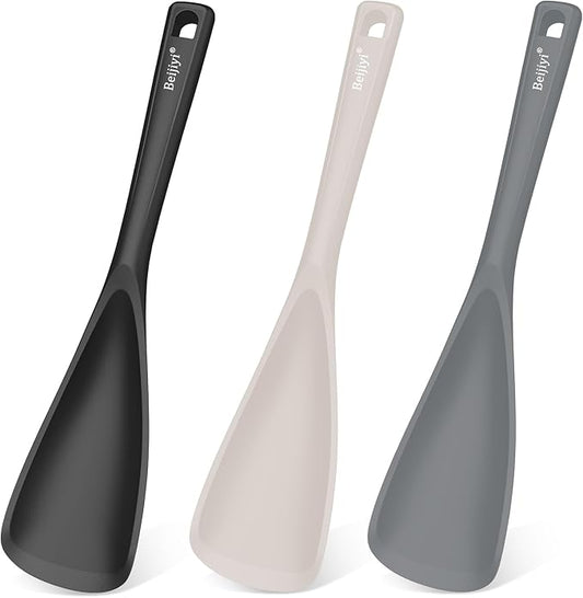 Beijiyi 3 Pack Silicone Spatula Spoon, 12.6 In, Multifunction Kitchen Cooking Spoons, Great for Nonstick Cookware Cooking and Serving, BPA-Free Seamless Design, Multicolor (Black/Grey/Khaki)