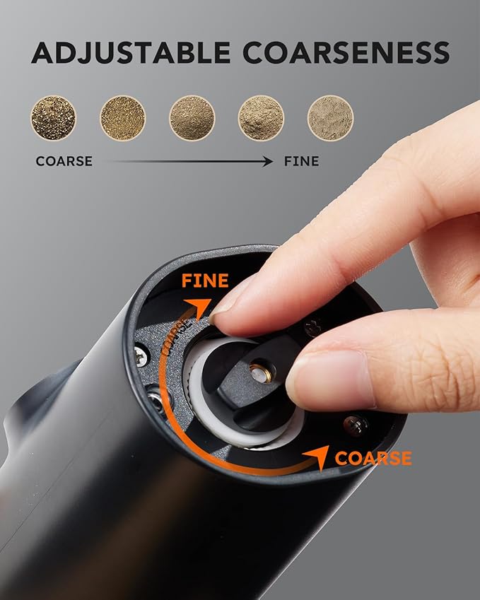 FORLIM Rechargeable Electric Salt and Pepper Grinder Set with Charging Base, Automatic Pepper Mill, Adjustable Coarseness, White LED Light, USB Type-C Cable, One Hand Operation, 2 Mills - Image 5