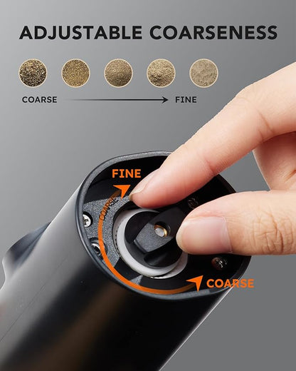 FORLIM Rechargeable Electric Salt and Pepper Grinder Set with Charging Base, Automatic Pepper Mill, Adjustable Coarseness, White LED Light, USB Type-C Cable, One Hand Operation, 2 Mills - Image 5