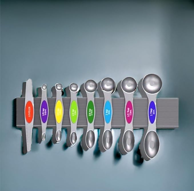 Magnetic Measuring Spoons Set with Strong N45 Magnets, Heavy Duty Stainless Steel Metal, Fits in Most Kitchen Spice Jars for Baking & Cooking, BPA Free, Multicolor - Image 8
