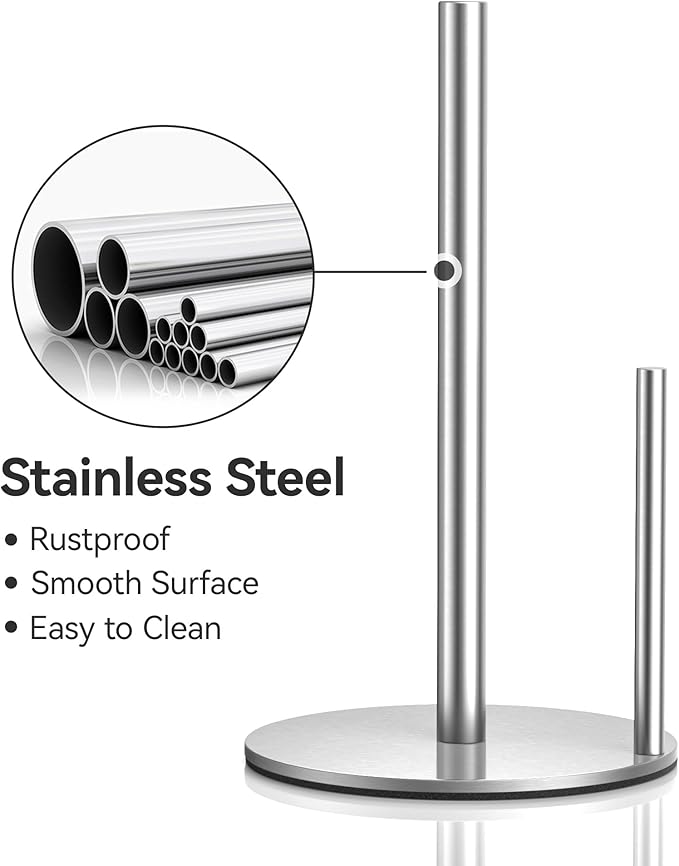 Paper Towel Holder Countertop, Stainless Steel, Silver, for Kitchen, Pantry, RV - Image 3