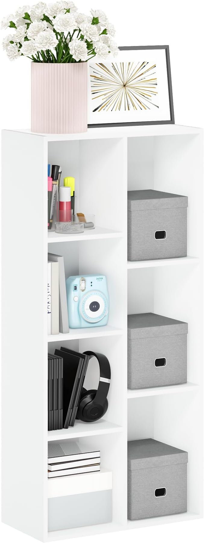Furinno LUDER Book Shelf, 7-Cube Bookshelf, Bookcase with Open Shelves, 9.4 x 19.5 x 41.7, Easy Assembly, for Living Room, Bedroom, Home Office, White by Furinno-FitsYourSpaceFitsYourBudget