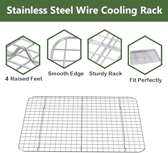 ROTTAY Quarter Baking Sheet Pan with Wire Rack Set [2 Pans + 2 Racks], Stainless Steel Cookie Sheet for Oven, Warp Resistant & Heavy Duty & Rust Free, Size 12 x 10 x 1 Inches - Image 6