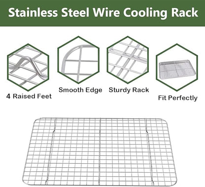ROTTAY Quarter Baking Sheet Pan with Wire Rack Set [2 Pans + 2 Racks], Stainless Steel Cookie Sheet for Oven, Warp Resistant & Heavy Duty & Rust Free, Size 12 x 10 x 1 Inches - Image 6