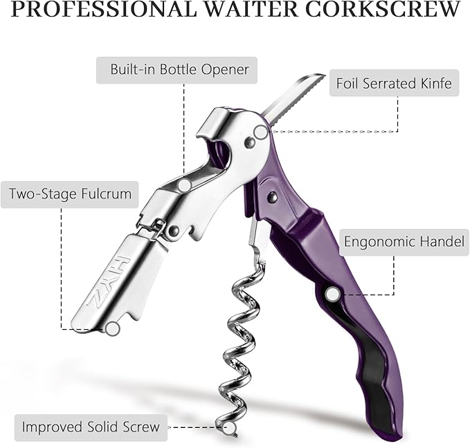 HYZ 2-Pack Wine Opener Waiter Corkscrew, Professional Wine Key for Servers, Bartender with Foil Cutter, Manual Wine Bottle Opener Double Hinged (Plum) - Image 2