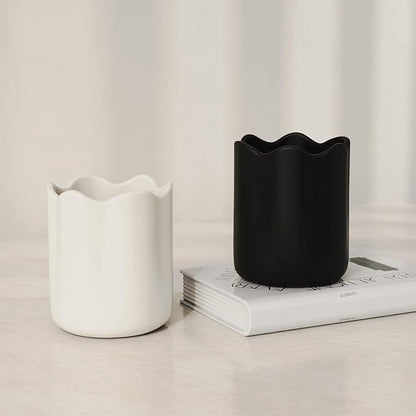 Large Utensil Holder for Kitchen Counter, Ceramic Kitchen Utensil Crock with Protection Cork Mat, Modern Cooking Tools Organizer for Countertop, Black