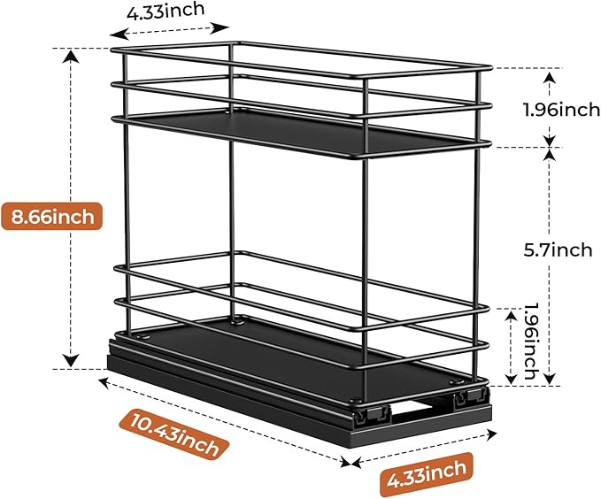 Mystozer Pull Out Spice Rack Organizer for Cabinet, Slide Out Spice Racks, Easy to Install, 4.33" Wx10.43 Dx8.66 H, 1 Drawer 2 Tiers(Black) - Image 3