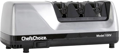Chef'sChoice 15XV Professional Electric Knife Sharpener with Durable Metal Housing & 100-Percent Diamond Abrasives and Precision Angle Guides for Straight Edge and Serrated Knives, 3-Stage, Metallic by ChefsChoice