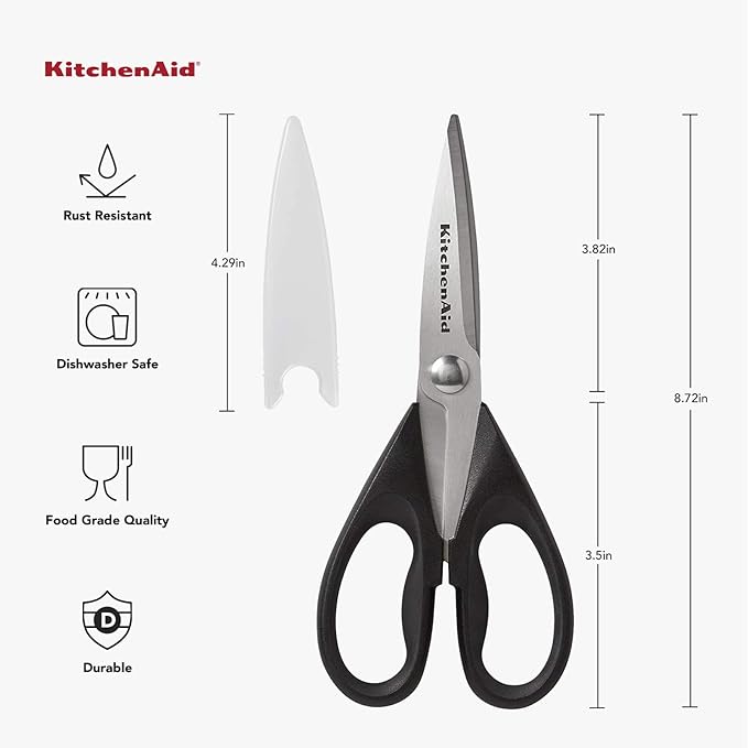 KitchenAid All Purpose Kitchen Shears with Protective Sheath Durable Stainless Steel Scissors, Dishwasher Safe, Soft Grip Comfort Handle, 8.72 Inch, Black, Pack of 12 - Image 9