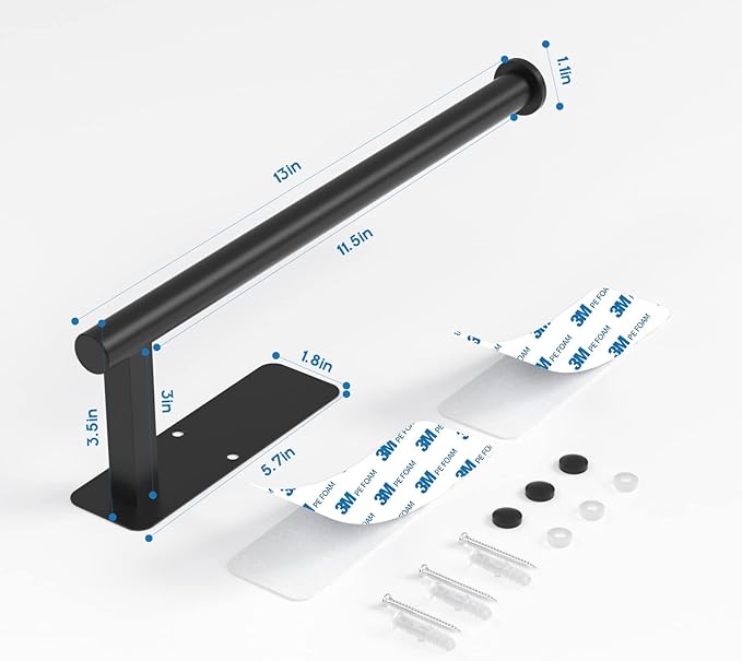 ASTOFLI Paper Towel Holder Under Cabinet No Drilling, Self Adhesive Paper Towel Holder Wall Mount for Kitchen Rack, Under Counter Napin Holder No Drill, 304 Stainless Steel Matte Black - Image 3