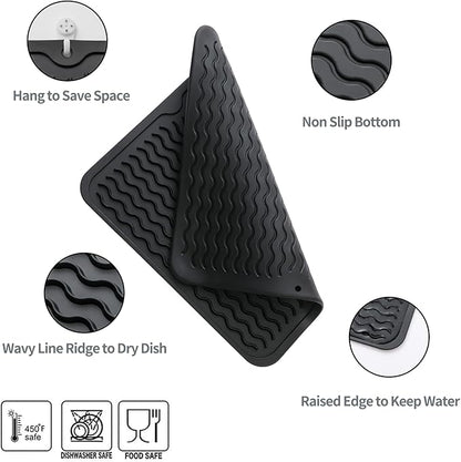 MicoYang Silicone Dish Drying Mat for Multiple Usage,Easy clean,Eco-friendly,Heat-resistant Silicone Mat for Kitchen Counter or Sink,Refrigerator or Drawer liner Black M 12 inches x 12 inches - Image 2