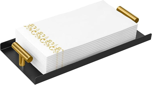 STWWO Napkin Holder for Bathroom, Guest Towel Holder Tray for Bathroom, Black Guest Napkin Holders with Golden T-Handle, Disposable Hand Towel Tray for Guest Room, Table, Kitchen