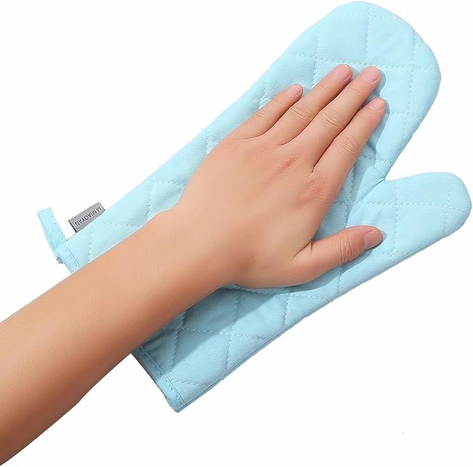 Oven Mitts and Pot Holders 4 pcs Set,High Heat Resistant 500 Degree Extra Thicken Long Kitchen Cotton Oven Glove for Cooking (12 Inch,Light Blue) - Image 6