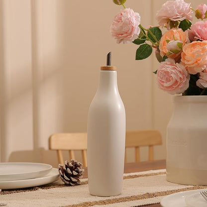 HOMCDALY Ceramic Olive Oil Dispenser for Kitchen, Stoneware 16oz Oil and Vinegar Bottles Dispenser, Kitchen Dispenser Bottle for EVOO Vinegar Syrups, Modern Farmhouse Design(W) - Image 5