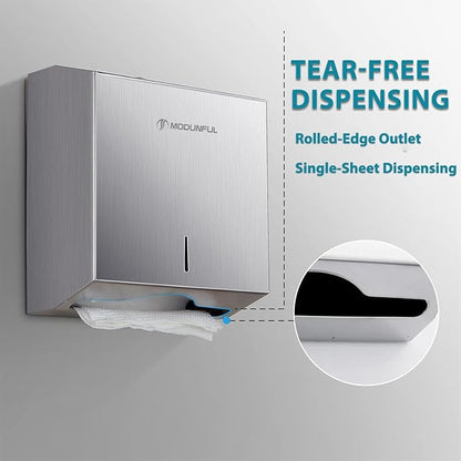 Paper Towel Dispenser Wall Mount: Large Capacity Commercial Paper Towel Holder for Bathroom with Lock, 300 Z/C Fold/280 Multifold Towels, Heavy Duty Brushed Stainless Steel