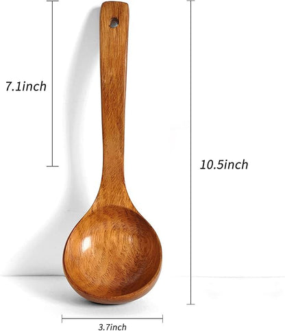 FJNATINH Wooden Ladle with Long Handle, Handmade Soup Ladle for Cooking Kitchen Cookware - Image 2