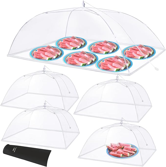 Anpro Food Covers for Outdoors - 1 Extra Large (40"x25") + 4 Large (17"x17") Pop-Up Mesh Food Tents, Collapsible Reusable Bug-Proof Nets for Picnics, BBQs & Camping, Stainless Steel Frame by HOME