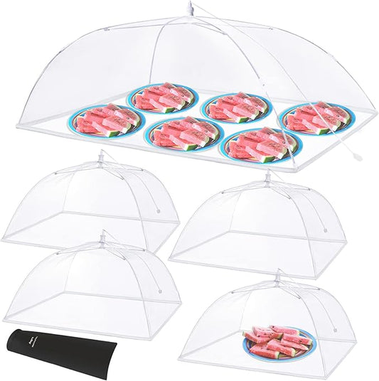 Anpro Food Covers for Outdoors - 1 Extra Large (40"x25") + 4 Large (17"x17") Pop-Up Mesh Food Tents, Collapsible Reusable Bug-Proof Nets for Picnics, BBQs & Camping, Stainless Steel Frame by HOME