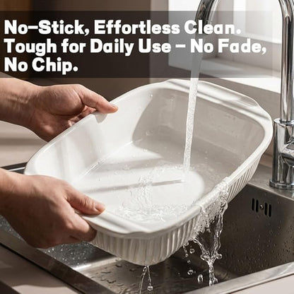 Artena Casserole Dishes For Oven, Ceramic Baking Dish, Large Lasagna Pan With Handles, Baking Pan Casserole Dish, Rectangular Bakeware Deep, White, Set Of 3 (5.1Qt/2.3Qt/1.1Qt) (Only Baking Dish) - Image 6