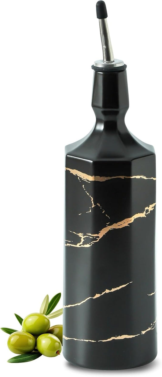 Ceramic Olive Oil Dispenser Bottle, Oil Dispenser Bottle for Kitchen, Large Capacity 26oz Oil and Vinegar Bottles Dispenser，Black