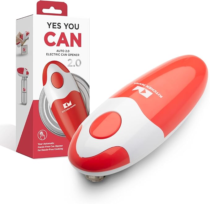 Kitchen Mama Auto 2.0 Electric Can Opener: Blade Opens Almost Any Can Pop or Soda Can - Automatic, Hands Free, Safe, Smooth Edge, Lid Remover, Battery Operated, Cordless, YES YOU CAN (Red) by KitchenMama