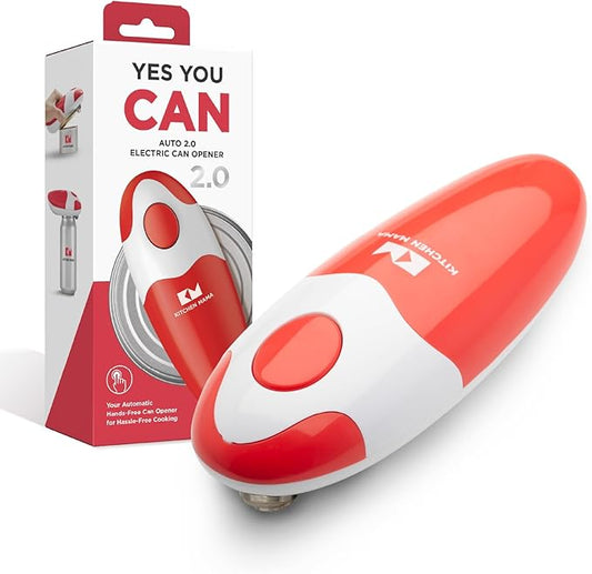 Kitchen Mama Auto 2.0 Electric Can Opener: Blade Opens Almost Any Can Pop or Soda Can - Automatic, Hands Free, Safe, Smooth Edge, Lid Remover, Battery Operated, Cordless, YES YOU CAN (Red) by KitchenMama