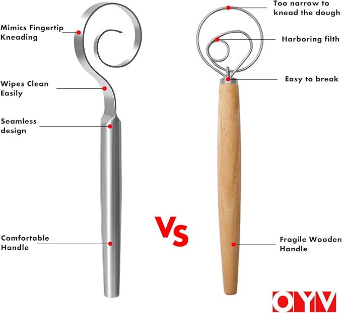 OYV 12-Inch Seamless Dough Whisk, 18/10 Stainless Steel Bread Whisk, Danish Whisk for Sourdough, Pizza, Cookies, Pancake & Waffle, Easy to Clean Sour Dough Tools - Image 8