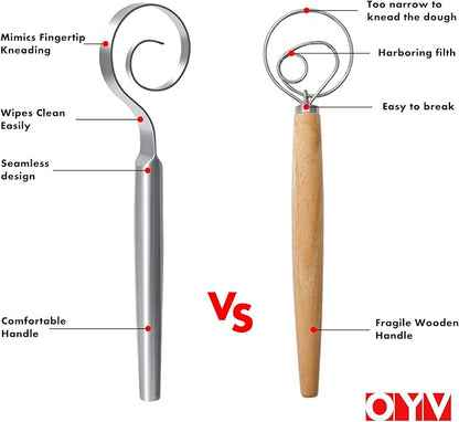 OYV 12-Inch Seamless Dough Whisk, 18/10 Stainless Steel Bread Whisk, Danish Whisk for Sourdough, Pizza, Cookies, Pancake & Waffle, Easy to Clean Sour Dough Tools - Image 8