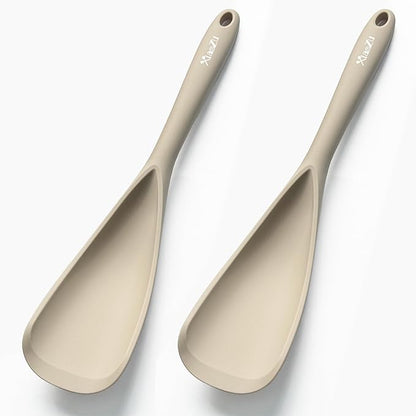 Silicone Spatula Spoon, Great for Both Cooking and Serving Durable BPA-Free Matte Black Silicone, Seamless Design, Safe for Nonstick Cooking Surfaces, 2-Pcs, Khaki by XiaoZuHomeKitchen