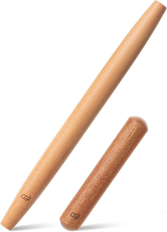 BAMBOO LAND- French Rolling Pin Set, 2 pcs, 16", 8", Natural Wood Rolling Pins for Baking by BAMBOOLAND