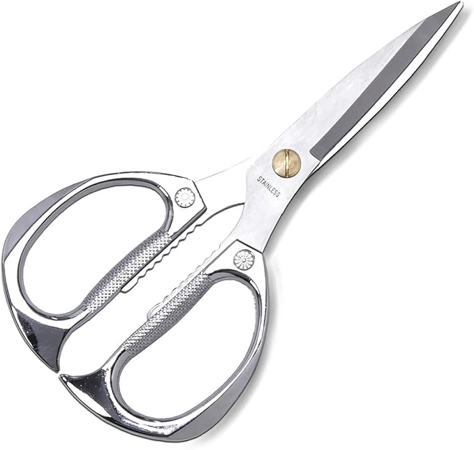 7.5in Stainless Steel Kitchen Scissors, Heavy Duty Shears for Chicken, Meat, Food, Vegetables, BBQ (Silver) by KISTARCH