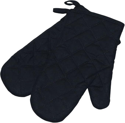 Oven Mitts, Premium Heat Resistant Kitchen Gloves Cotton & Polyester Quilted Oversized Mittens, Black