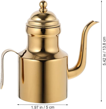 Garneck Gold Olive Oil Dispenser Bottle for Kitchen 11oz Stainless Steel Oil Storage Container With Long Spout Vinegar Grease Pot With Non- Slip Handle for Bbq Cooking Restaurant