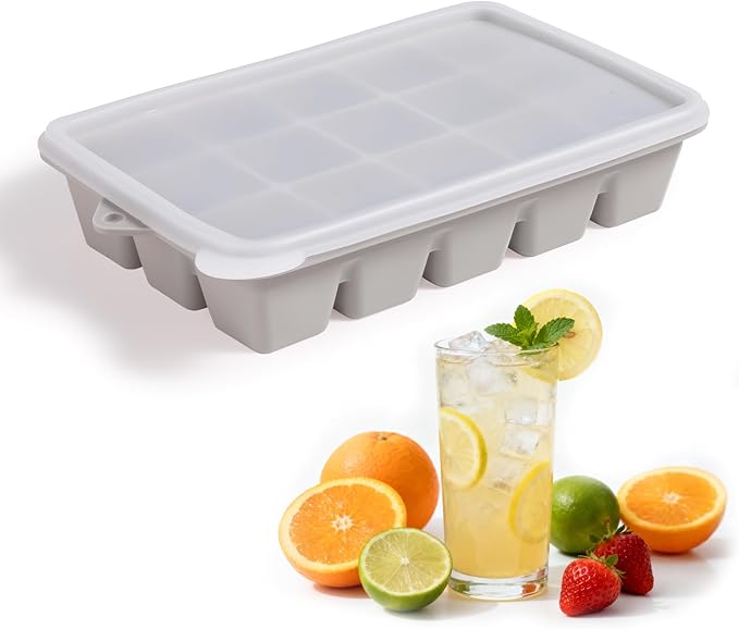 Silicone Ice Cube Trays with Lid, Set of 4, Easy Release Ice Molds, Reusable and Stackable Ice Trays for Freezer for Cocktail, Whiskey, Baby Food, BPA Free (gray) - Image 5