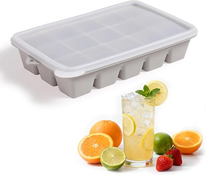 Silicone Ice Cube Trays with Lid, Set of 4, Easy Release Ice Molds, Reusable and Stackable Ice Trays for Freezer for Cocktail, Whiskey, Baby Food, BPA Free (gray) - Image 5