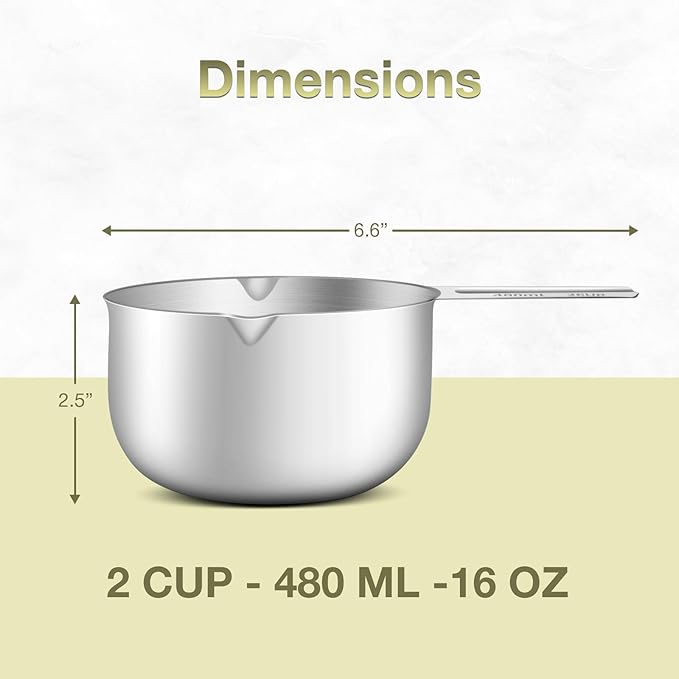 1PCS 2Cup (480ml, 16oz) Single Measuring Cup, Etched Inner Scale Stainless Steel Measure Scoop, Metric and US Measurement, Dishwasher Safe - Image 2