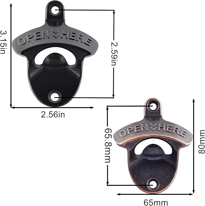 Rustproof Wall Mounted Beer Opener Black, Retro Post Mounted Soda Bottle Cap Opener Antique Copper(4 PCS)