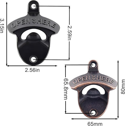 Rustproof Wall Mounted Beer Opener Black, Retro Post Mounted Soda Bottle Cap Opener Antique Copper(4 PCS)