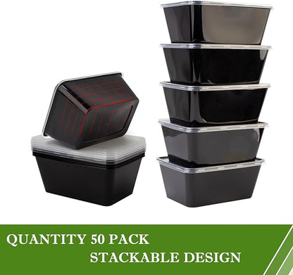 Meal Prep Containers 50Pack - 34oz Food Storage Containers with Lids, Reusable Food Prep Containers, Disposable To Go food Containers for Takeout, BPA Free, Stackable, 1000ml, Microwave/Freezer Safe - Image 5