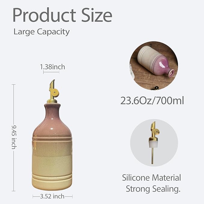Ceramic Olive Oil Dispenser Bottle for Kitchen,Large Capacity 23.6Oz/700ml Gradient Purple with Gold Spout,Suitable for Storage Olive Oil, Vinegar, Soy Sauce,Lemon Juice (Purple)