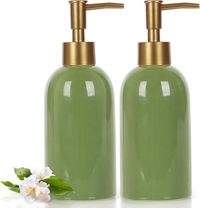 Natheeph 14OZ Ceramic Soap Dispenser Ceramic Soap Pump Dispenser Can Fill Liquid for Bathroom/Kitchen (2PC Green) by Natheeph