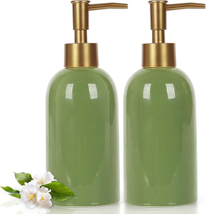 Natheeph 14OZ Ceramic Soap Dispenser Ceramic Soap Pump Dispenser Can Fill Liquid for Bathroom/Kitchen (2PC Green) by Natheeph
