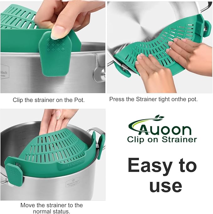 AUOON Oversized Pot Strainer Clip on Silicone - Family-Style Design Pasta Strainer Heat Resistant Kitchen Colander for Spaghetti and Noodles | Dishwasher Safe - Image 4