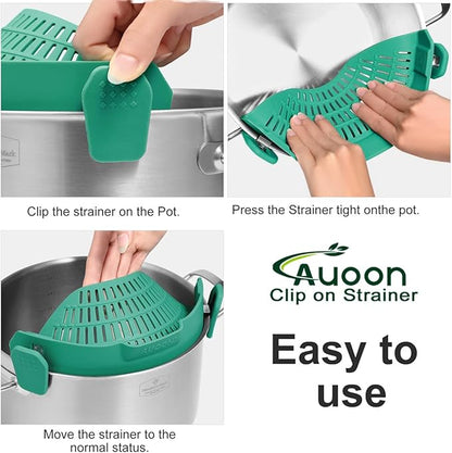 AUOON Oversized Pot Strainer Clip on Silicone - Family-Style Design Pasta Strainer Heat Resistant Kitchen Colander for Spaghetti and Noodles | Dishwasher Safe - Image 4