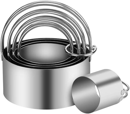 5 Pieces Cookie Cutters Round Cutters Stainless Steel Biscuit Cutter with Handle in Graduated Sizes Round Shape Molds by KSPOWWIN